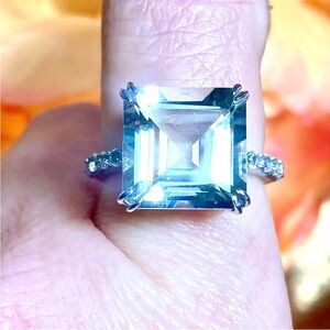Stunning 5 Carat Aquamarine Square Ring / March Birthstone / Bridal / Engagement